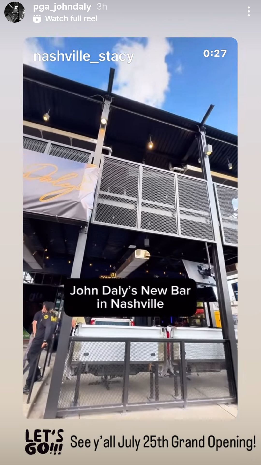Screenshot of John Daly's Instagram story on July 1 2025 - Source - via @pga_johndaly on Instagram